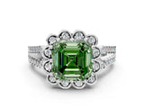 White gold Fancy Green Asscher  Halo Diamond Floral Split Shank Engagement Ring 6