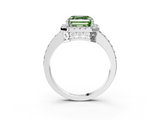 White gold Fancy Green Asscher  Halo Diamond Pavé Band Ring with Prong Setting_3