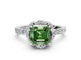White gold Fancy Green Asscher  Halo Diamond Pave Band Ring with Four-Prong Setting_39