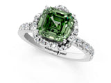 White gold Fancy Green Asscher  Halo Diamond Pave Band Ring with Four-Prong Setting_40