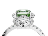 White gold Fancy Green Asscher  Halo Diamond Pave Band Ring with Four-Prong Setting_43