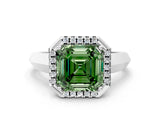 White gold Fancy Green Asscher  Halo Diamond Ring with Cathedral Band and Four-Prong Setting_46