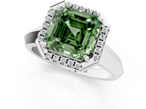 White gold Fancy Green Asscher  Halo Diamond Ring with Cathedral Band and Four-Prong Setting_48