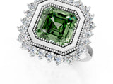 White gold Fancy Green Asscher  Halo Diamond Ring with Milgrain Edge and Round Prong Setting_35