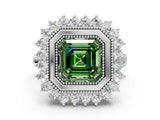 White gold Fancy Green Asscher  Halo Diamond Ring with Milgrain Edge and Round Prong Setting_35