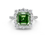 White gold Fancy Green Asscher  Halo Diamond Ring with Pavé Band and Prong Setting_16
