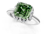 White gold Fancy Green Asscher  Halo Diamond Ring with Round Cluster Setting, Solitaire Band, and Four-Prong Setting_30