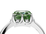 White gold Fancy Green Asscher  Halo Diamond Ring with Round Cluster Setting, Solitaire Band, and Four-Prong Setting_33