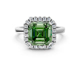 White gold Fancy Green Asscher  Halo Diamond Solitaire with Pavé Band and Four-Prong Setting_12