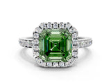 White gold Fancy Green Asscher  Halo Diamond Solitaire with Pavé Band and Four-Prong Setting_46