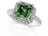 White gold Fancy Green Asscher  Halo Diamond Solitaire with Pavé Band and Four-Prong Setting_47