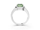 White gold Fancy Green Asscher  Halo Diamond Solitaire with Pavé Band and Four-Prong Setting_49