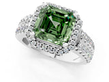 White gold Fancy Green Asscher  Halo Diamond Split Shank Engagement Ring with Prong Setting_100