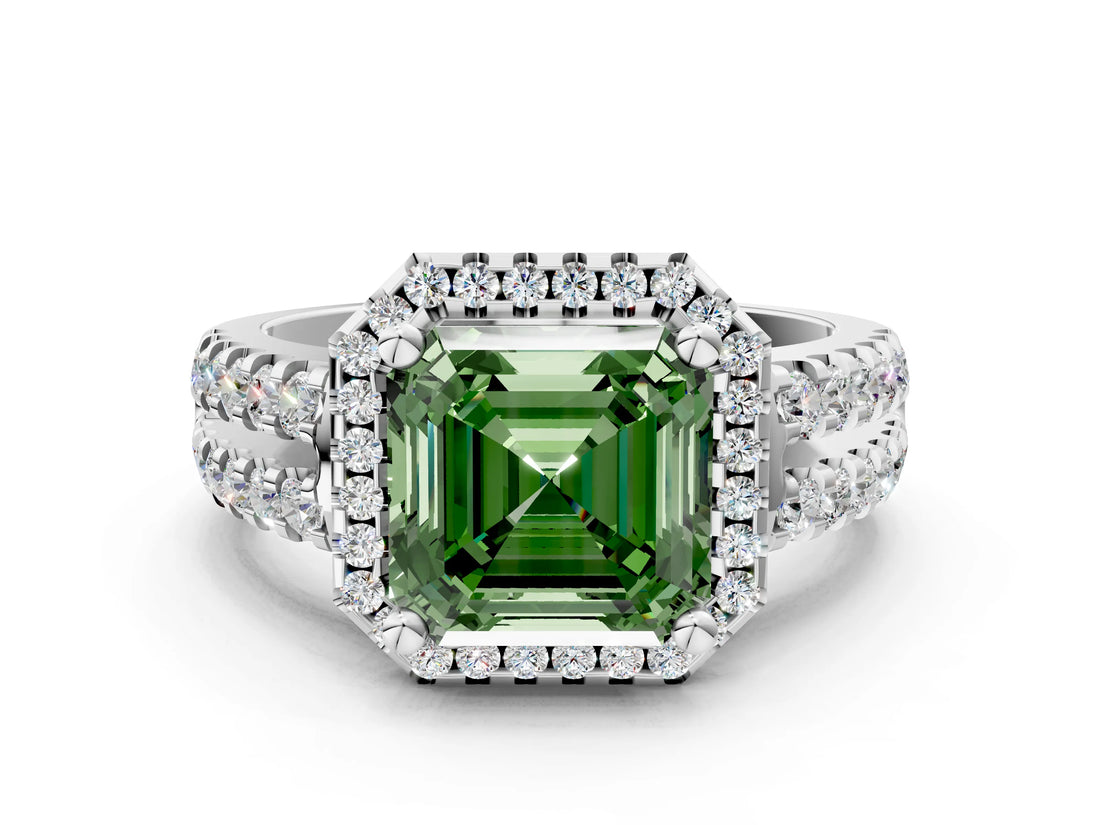 White gold Fancy Green Asscher  Halo Diamond Split Shank Engagement Ring with Prong Setting_99