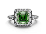 White gold Fancy Green Asscher  Halo Diamond Split Shank Ring with Milgrain Detail_29