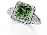 White gold Fancy Green Asscher  Halo Diamond Split Shank Ring with Milgrain Detail_30
