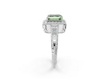 White gold Fancy Green Asscher  Halo Diamond Split Shank Ring with Milgrain Detail_31