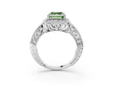 White gold Fancy Green Asscher  Halo Diamond Split Shank Ring with Milgrain Detail_32