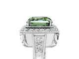 White gold Fancy Green Asscher  Halo Diamond Split Shank Ring with Milgrain Detail_34