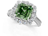 White gold Fancy Green Asscher  Halo Milgrain Pave Diamond Ring with Four-Prong Setting 1