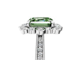 White gold Fancy Green Asscher  Halo Milgrain Pave Diamond Ring with Four-Prong Setting 5