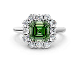 White gold Fancy Green Asscher  Halo Milgrain Solitaire with Bezel Set Side Stones and Pave Band_32