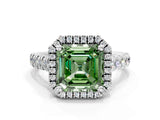White gold Fancy Green Asscher  Halo Pavé Diamond Engagement Ring with Four-Prong Setting_26