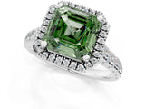 White gold Fancy Green Asscher  Halo Pavé Diamond Engagement Ring with Four-Prong Setting_27