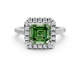 White gold Fancy Green Asscher  Halo Pavé Diamond Engagement Ring with Four-Prong Setting_3