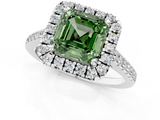 White gold Fancy Green Asscher  Halo Pavé Diamond Engagement Ring with Four-Prong Setting_4
