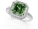 White gold Fancy Green Asscher  Halo Pave Band Solitaire Ring with Prong Setting_48