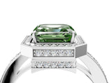 White gold Fancy Green Asscher  Halo Pave Band Solitaire Ring with Prong Setting_51