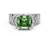 White gold Fancy Green Asscher  Halo Pave Diamond Engagement Ring with Milgrain Detailing_66