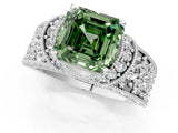 White gold Fancy Green Asscher  Halo Pave Diamond Engagement Ring with Milgrain Detailing_67