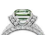 White gold Fancy Green Asscher  Halo Pave Diamond Engagement Ring with Milgrain Detailing_70