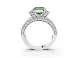 White gold Fancy Green Asscher  Halo Pave Diamond Engagement Ring with Milgrain Detailing_72