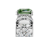 White gold Fancy Green Asscher  Halo Pave Diamond Engagement Ring with Milgrain Detailing_74