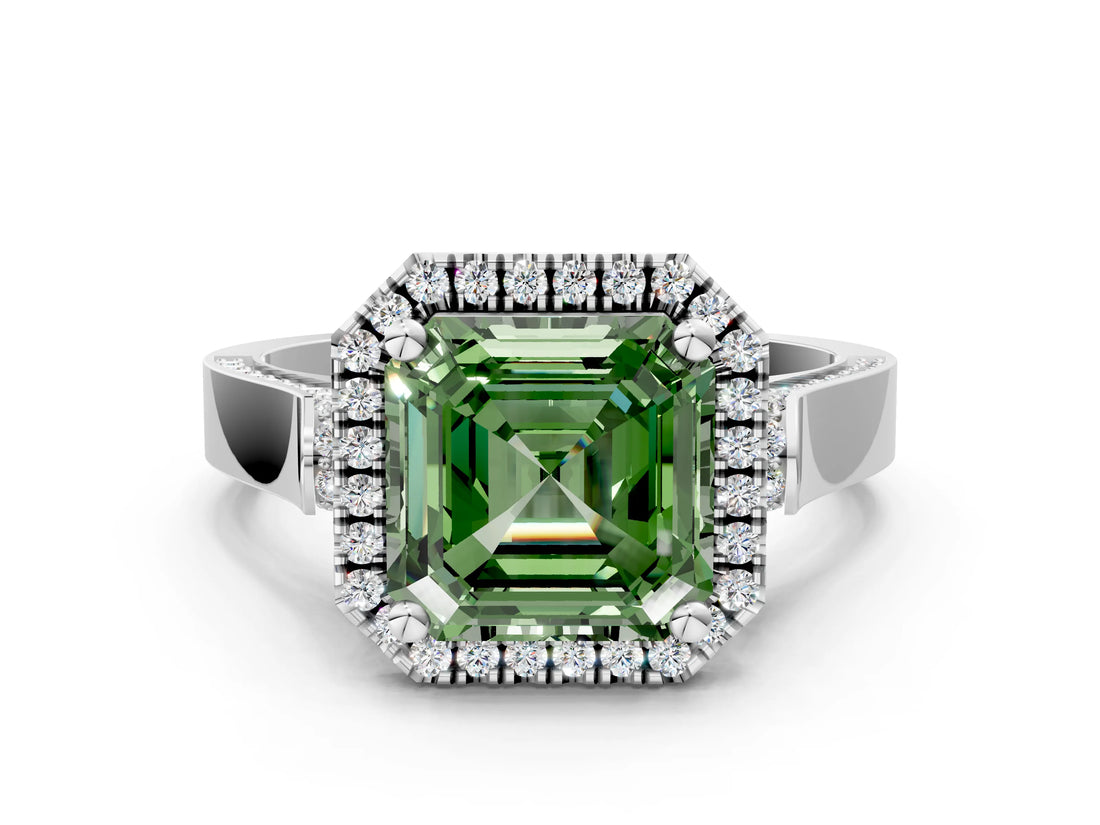 White gold Fancy Green Asscher  Halo Pave Split Shank Prong Setting Ring_62