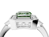 White gold Fancy Green Asscher  Halo Round Diamond Milgrain Pave Engagement Ring_7