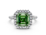 White gold Fancy Green Asscher  Halo Round Diamond Pavé Band Four-Prong Ring_3