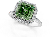 White gold Fancy Green Asscher  Halo Round Diamond Pavé Band Four-Prong Ring_4