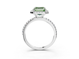 White gold Fancy Green Asscher  Halo Round Diamond Pavé Band Four-Prong Ring_6