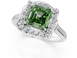 White gold Fancy Green Asscher  Halo Round Diamond Pave Band with Four-Prong Setting_82