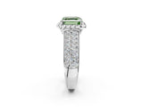 White gold Fancy Green Asscher  Halo Round Diamond Pave Band with Prong Setting 3