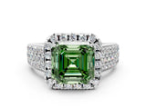 White gold Fancy Green Asscher  Halo Round Diamond Pave Band with Prong Setting_24