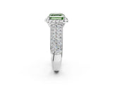 White gold Fancy Green Asscher  Halo Round Diamond Pave Band with Prong Setting_26
