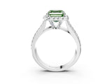 White gold Fancy Green Asscher  Halo Round Diamond Pave Band with Prong Setting_27