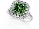 White gold Fancy Green Asscher  Halo Solitaire Diamond Ring with Pave Band and Bezel Setting_46