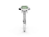 White gold Fancy Green Asscher  Halo Solitaire Diamond Ring with Pave Band and Bezel Setting_47