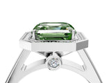 White gold Fancy Green Asscher  Halo Solitaire Diamond Ring with Pave Band and Bezel Setting_49